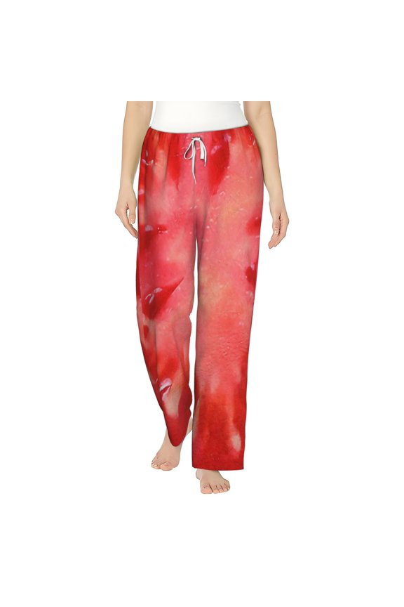 Tomato Red Fruits Women's Comfy Pajama Pants with Pockets,Soft Stretch Drawstring Lounge Pants, Soft Casual Wide Leg PJS Sleep Bottoms Medium