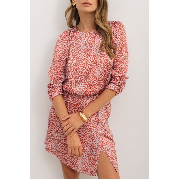 Tomato Red Leopard Print Long Sleeve Hollowed Back Split Mini Dress