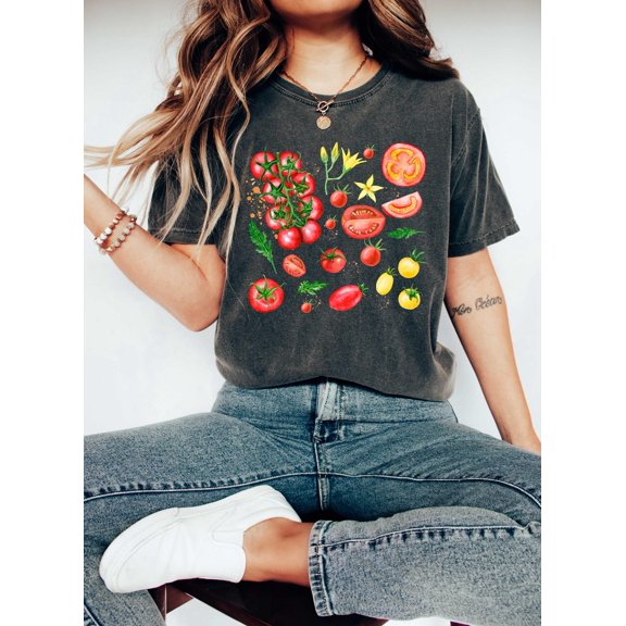 Tomato Shirt, Tomato Girl Summer Tee, Garden Shirt, Farmers Market Tshirt, Gardener T Shirt, Floral Cottagecore Boho Spring Shirt TSHIRT All Size S-5XL