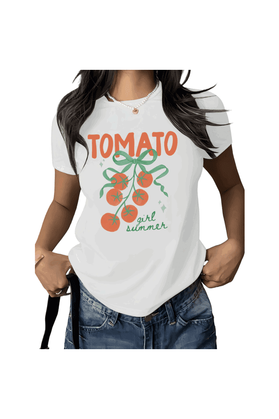 Tomato Shirt Women Graphic Tees Print Tshirt Shirts White Girl Summer Tomato Graphic Aesthetic Cute Casual Summer Soft Cotton Tee Size S-5XL Tops