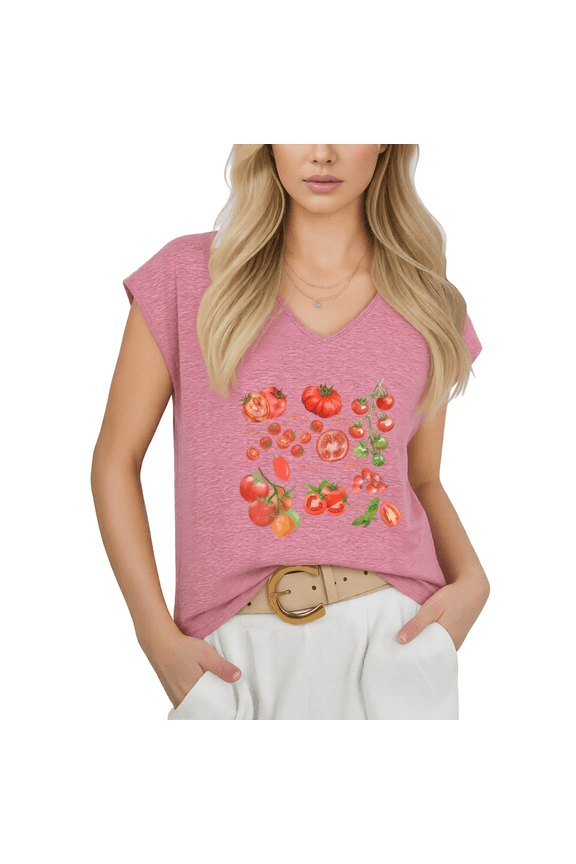 Tomato Shirt Women Print Tshirt Graphic Tees Shirts Rose Pink Minimalist Tomato Aesthetic Sleeveless Casual Summer Tee Size S-5XL Tops