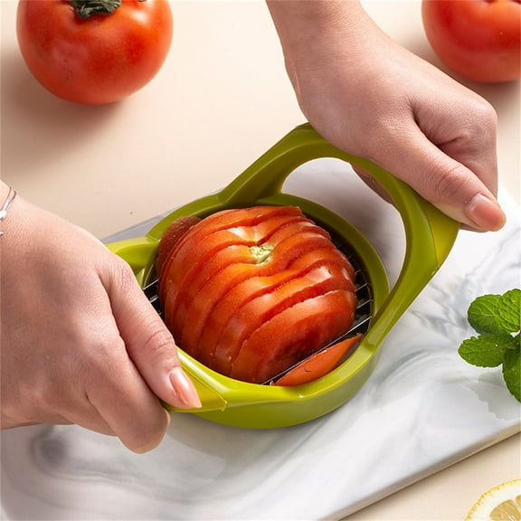 Tomato Slicer Holder Stainless Steel Tomato Slicing Guide Potato Round Fruit Onion Cutter Tongs Hand Guard Protector Kitchen Gadget for Salad Cooking