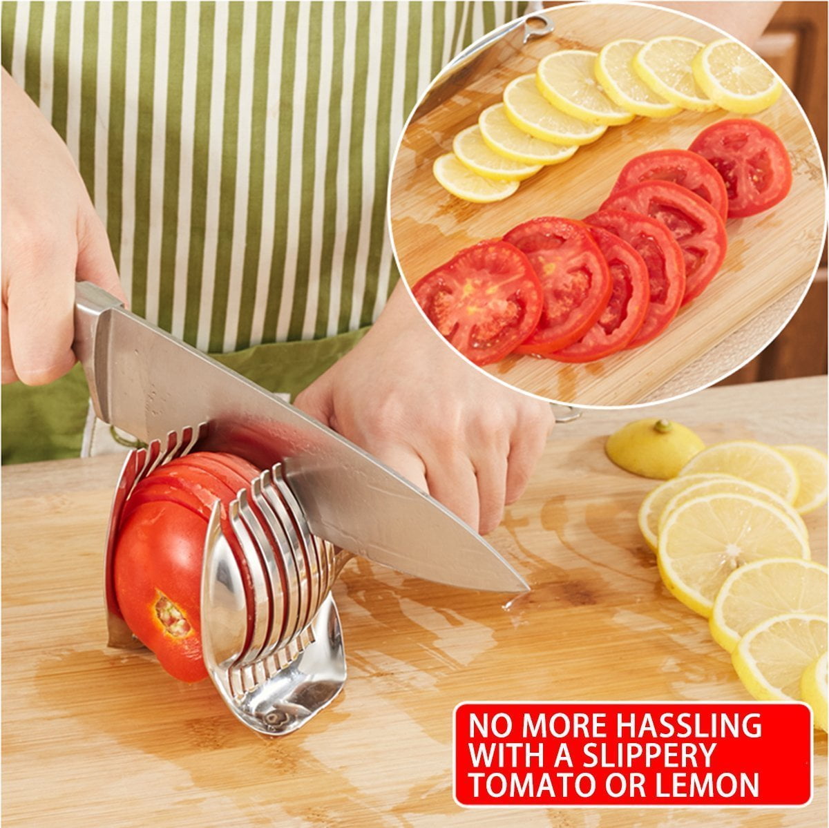 JAYVAR Tomato Slicer Onion Slicer Lemon Slicer, Multipurpose Round Fruit  Slicer, Stainless Steel Onion Holder for Slicing, Easy Fruit Cutter 