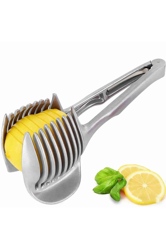 Tomato Slicer Lemon Cutter Multipurpose Handheld Round Fruit Tongs Stainless Steel Onion Holder Easy Slicing Kiwi Fruits & Vegetable Tools Kitchen Cutting Aid Gadgets Tool