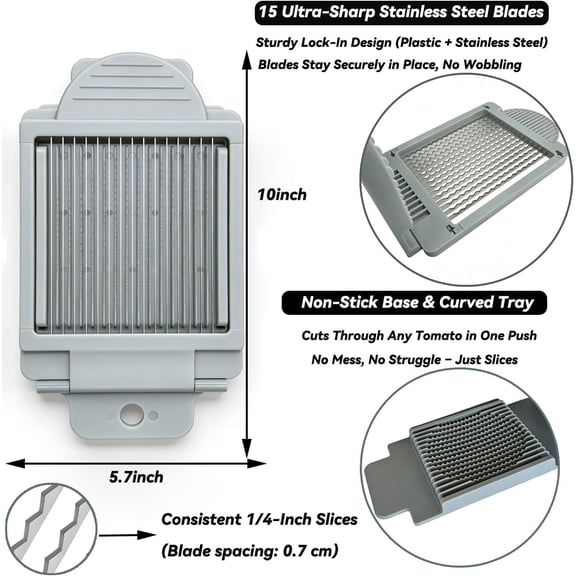 Tomato Slicer, Stainless steel tomato slicer, Vegetable Slicer,15 Sharp Blades Tomato Slicer Tool, Easy Grip Handle Lightnweight Kitchen Tool, Time-Saving Tomato Cutter$$Home Decor, Kitchen, & Other