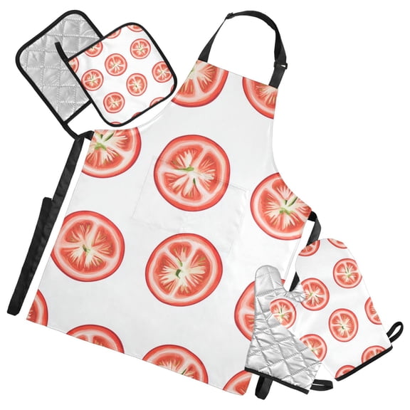 Tomato Slices Apron Set with Oven Mitts Pot Holders Set of 5 Kitchen Stuff Accessories