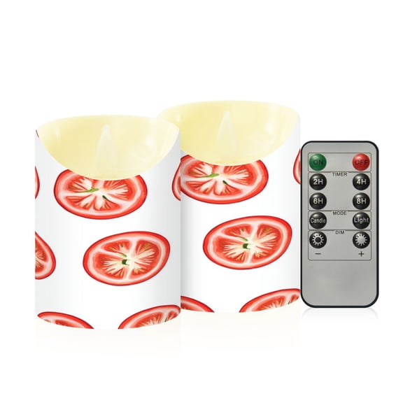 Tomato Slices Flickering Flameless Candles with Remote Timer Battery Operated LED Tealight Set of 2 S