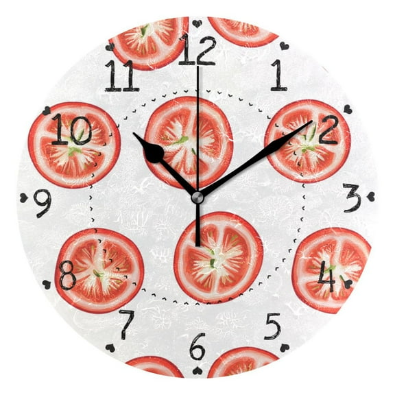 Tomato Slices Round Wall Clock Silent Analog Battery Operated Black Pointer Home Decor 9.84" Diameter