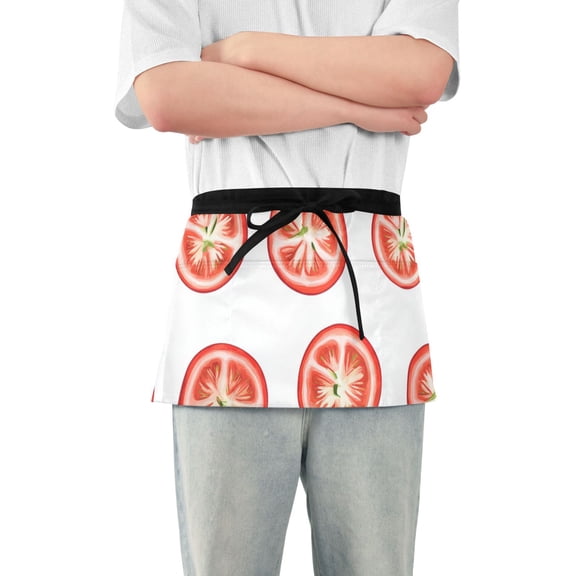 Tomato Slices Short Server Apron with 3 Pockets for Unisex Chef Gardening