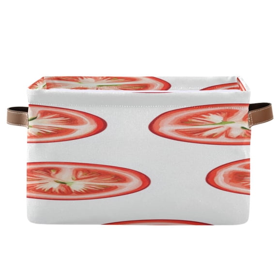 Tomato Slices Square Storage Bins with Handles Collapsible Containing Box 1 Pack