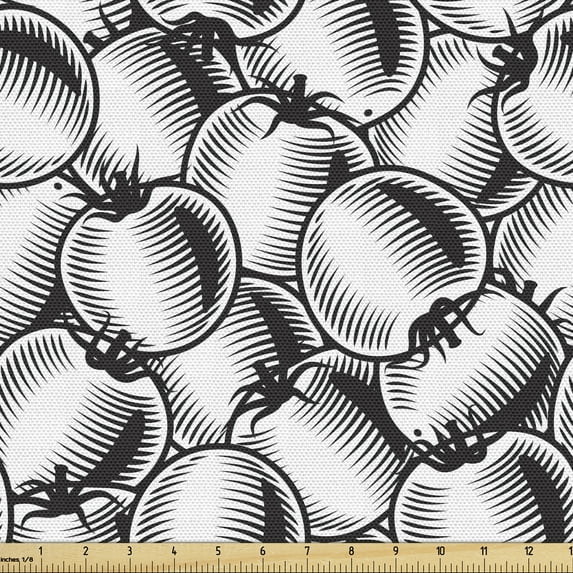 Tomato Sofa Upholstery Fabric by the Yard, Monochrome Agriculture Pattern with a Pile of Vegetables in Engraving Style, Decorative Fabric for DIY & Home Accents, 1 Yard, Black and White by Ambesonne