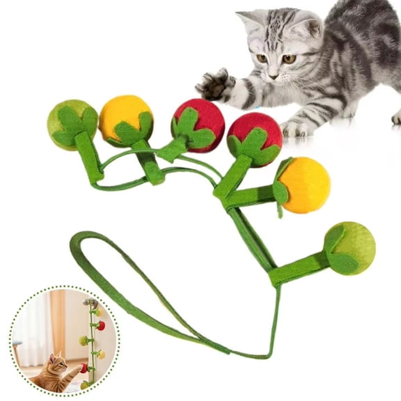 Tomato String Cat Toy with Bell Interactive Durable Teaser Wand for Cats Boredom Relief