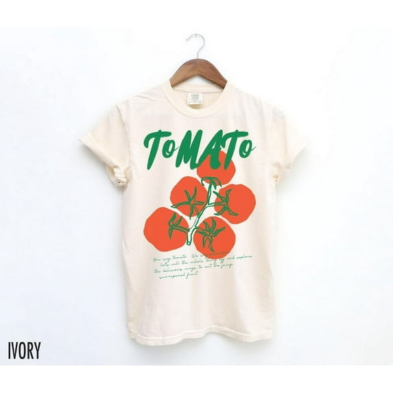 Tomato T-shirt, Cute Whimsical Tomato Garden Print T-shirt, Vegetable Garden Gift, Tomato Girl Aesthetic Cottagecore Vegetable Fruit Vegan Gifts.