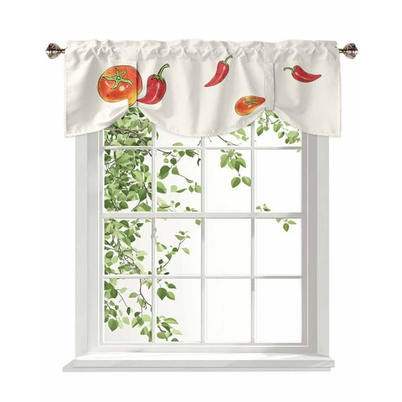 Tomato Tie Up Valances Curtain, Chili Kitchen Valances for Windows Decor, Rod Pocket Short Curtains Set for Bedroom/Bathroom, 42"x18"