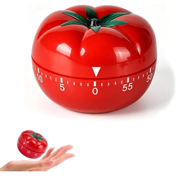 Tomato Timer Pomodoro, Cute Tomato Shape Kitchen Cooking Timer, Manual Mechanical Timers, 360 Degree Rotating, No Batteries Required, for Kitchen and Daily Use