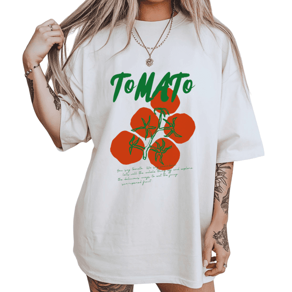 Tomato Vine Line Art Print Tshirt White S-5XL Bold Graphic Tees Shirts Tops
