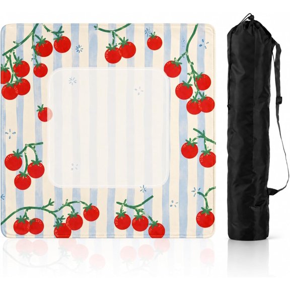 Tomato Vine Mahjong Mat – Vintage Garden Tomato Pattern Tabletop Game Mat with Blue Stripe Artwork, Non-Slip Rubber Backing for Card Games, Board Games & Decor