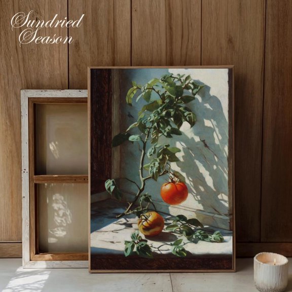 Tomato Vine Rustic Sunlit Kitchen Windowsill Still Life Italian Garden, Unframed Canvas 8x10in