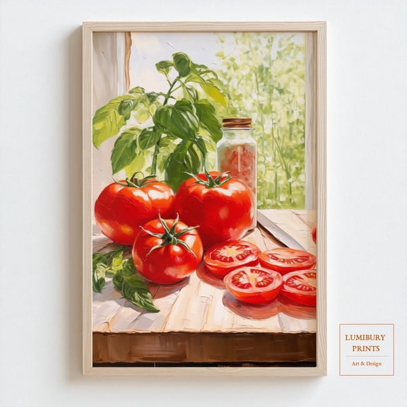 Tomato Wall Art, Basil Wall Art, Tomato Print, Tomato Wall Decor, Herb Kitchen Wall Art, Vegetable Print, Herb Print, Home Decor #2193, Unframed Poster Size 12x18