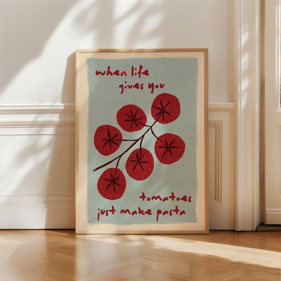 Tomato Wall Art Print With Red Hand Drawn Retro Kitchen Decor