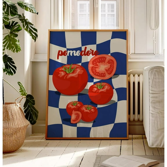 Tomato Wall Art,Trendy Kitchen Artwork, Summer Spring Vegetcolourful Food Illustration,French Country Decor,Aesthetic Veggie Art Wall Art, Modern Wall Decor, 8x12 UNFRAMED