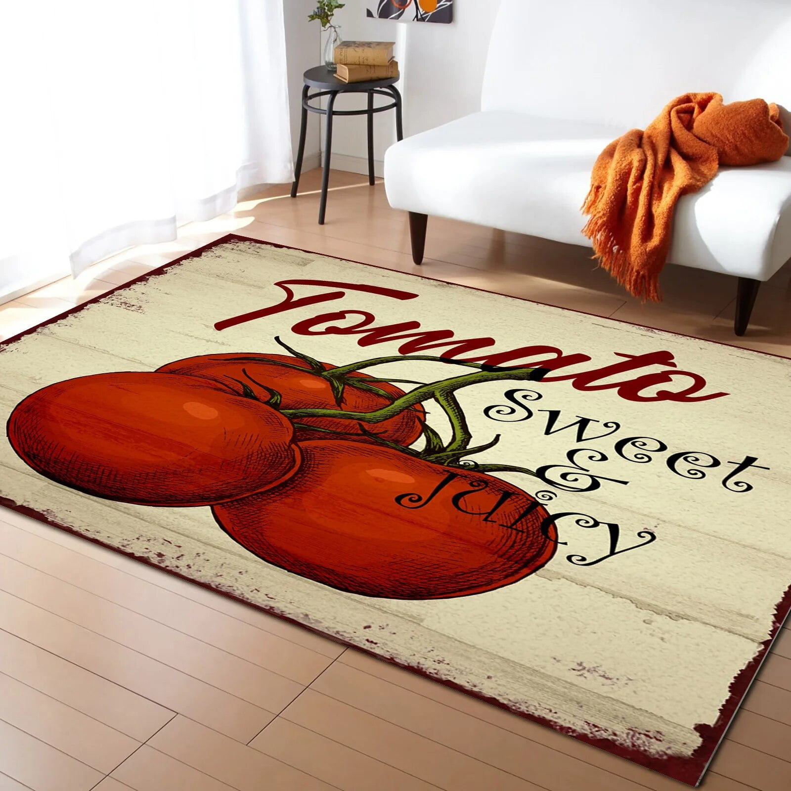 Tomato Wood Grain Retro Living Room Carpet Coffee Table Floor Mat Study