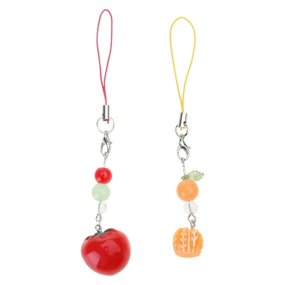 Tomato and Orange Charm Phone Hanging Fruit Shaped Cellphone Charm Fashionable Bag Decoration for Women Daily Use