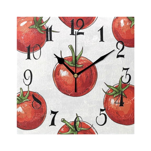 Tomatoes in White Wall Clock Decorative Square Silent Non-Ticking Operated Clocks Aesthetic for Bedroom Living Room