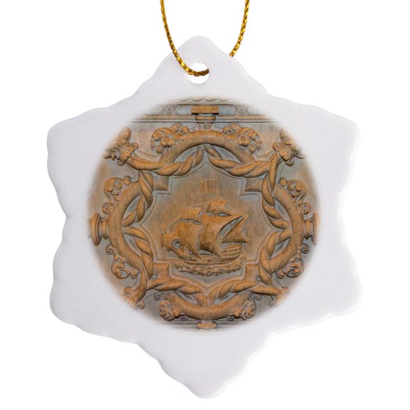 3drose, Tomb of Vasco Da Gama in Jeronimos Monastery, Lisbon, Portugal, 3 inch Snowflake Porcelain Ornament