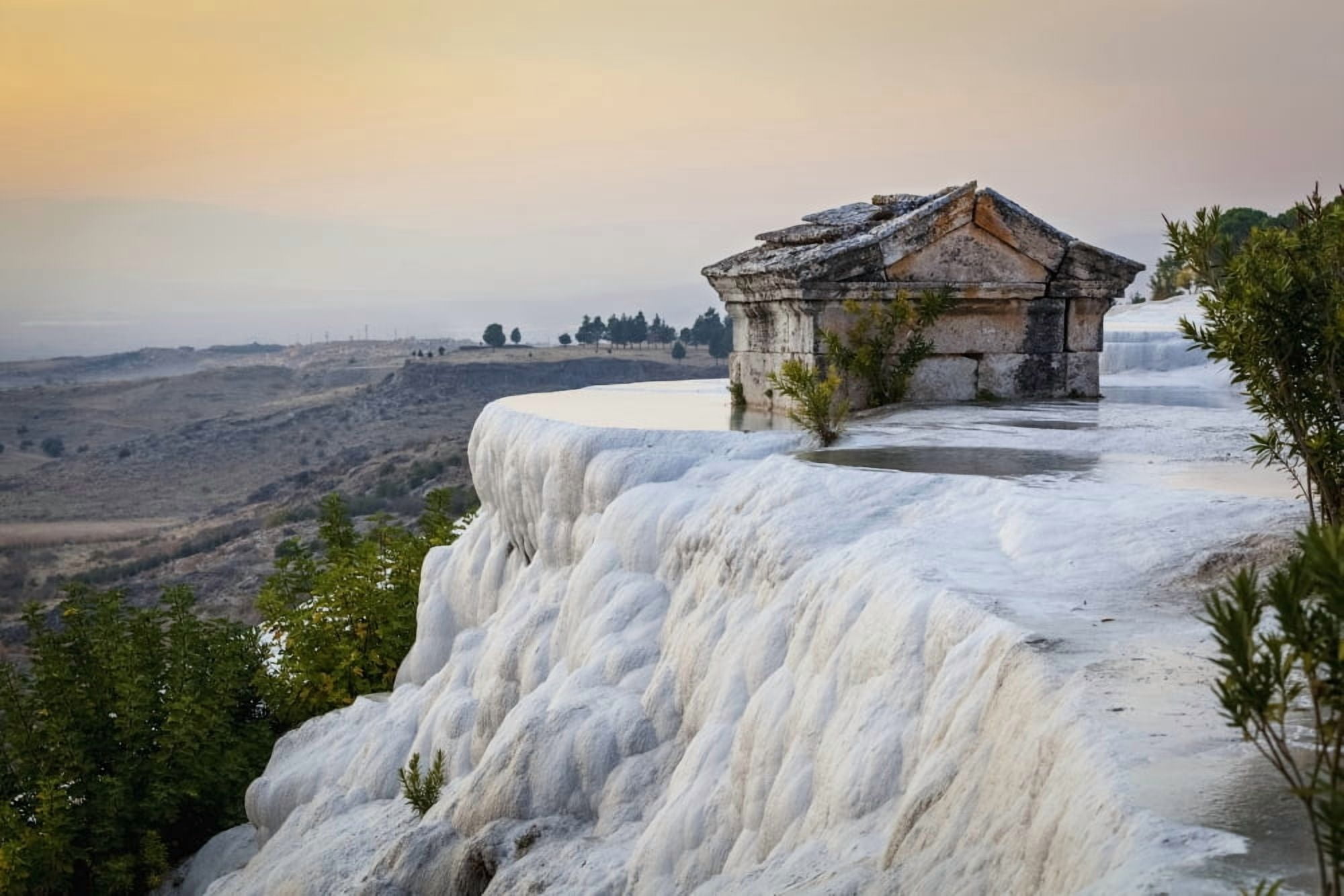 Tomb submerged in a travertine pool in Hierapolis Pamukkale Turkey Canvas Art - Reynold Mainse Design Pics (38 x 24)