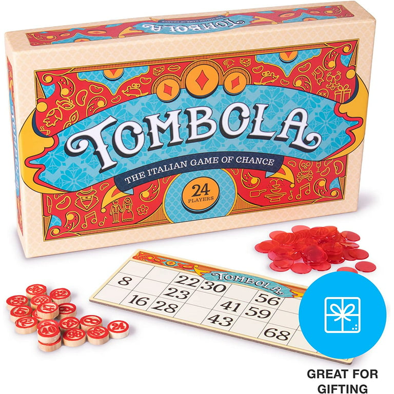 Tombola Bingo Board Game | The Italian Game of Chance for Family, Friends  and Large Parties Up to 24 Players! | Includes Calling Board, 90 Tombolini