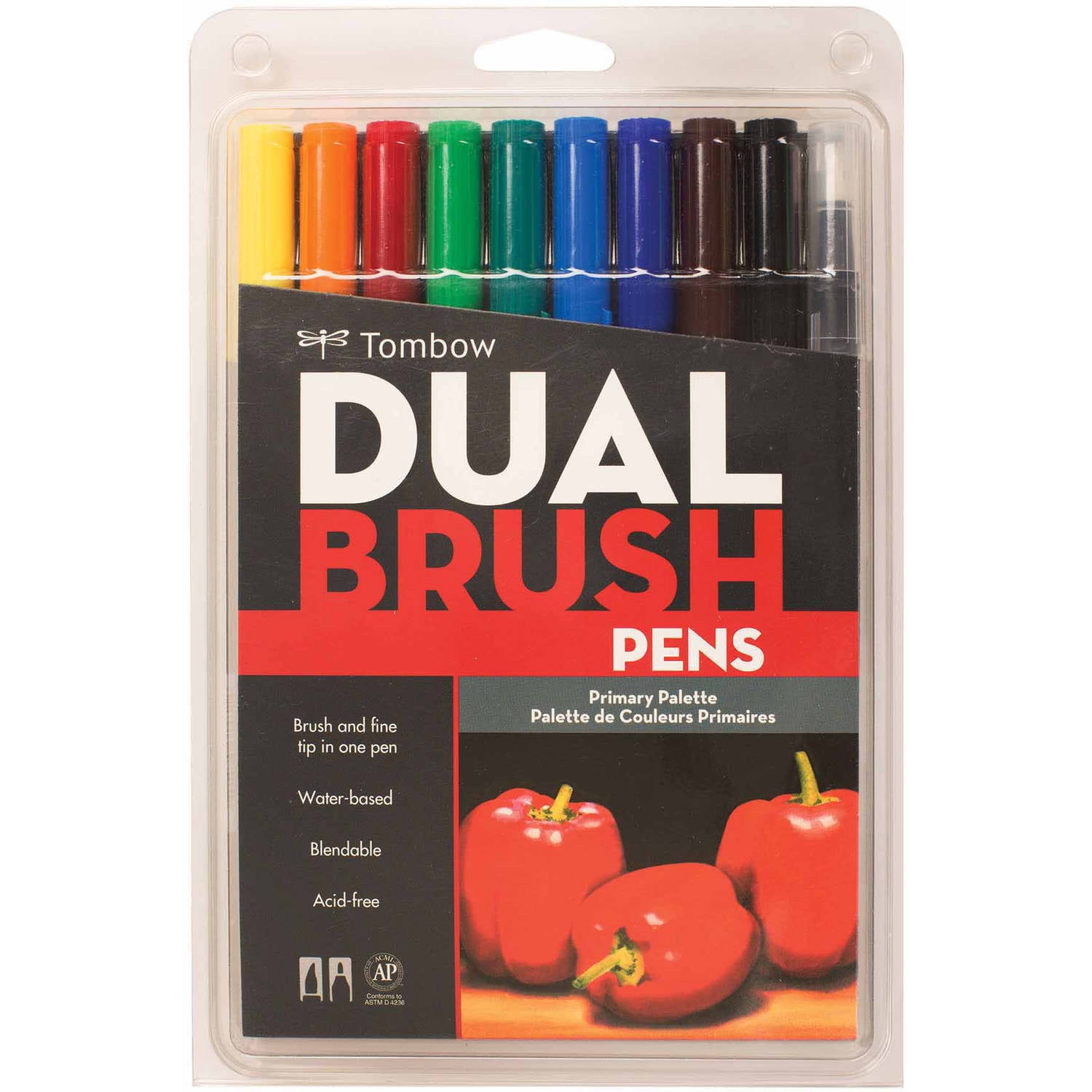 Tombow Dual Brush Pen Art Markers, 10-Pack, Primary