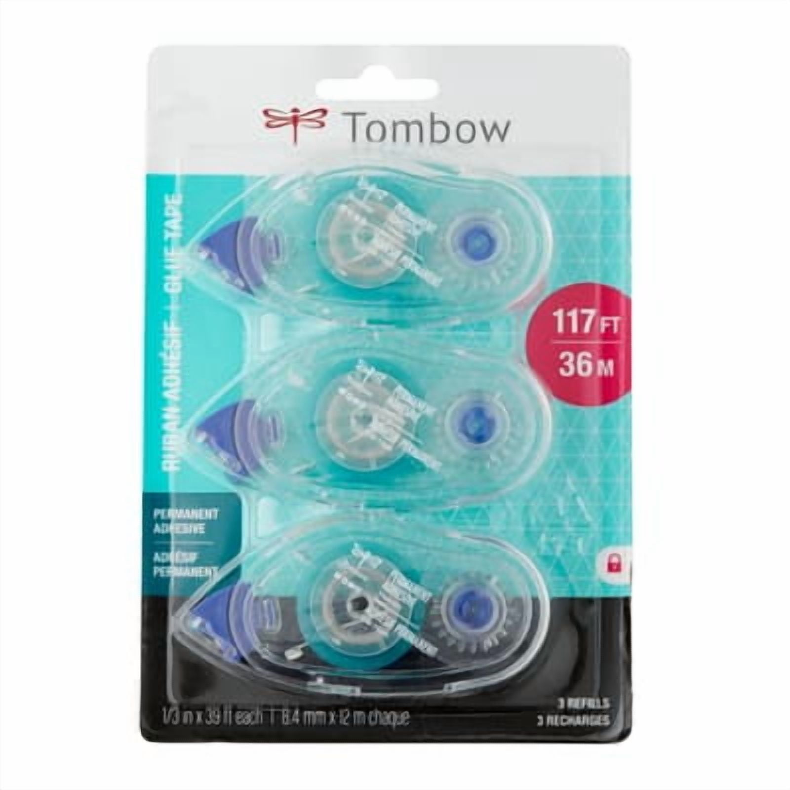 Tombow 3 Count (36 Total) Mono Permanent Adhesive Tape Refills - Acid Free, Permanent Glue for Photos and Projects, Repositionable Bond - Bulk 12 Pack