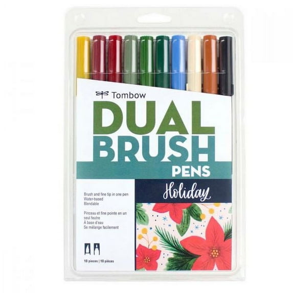 Tombow 56195 Dual Brush Pen Art Markers, Holiday, 10-Pack