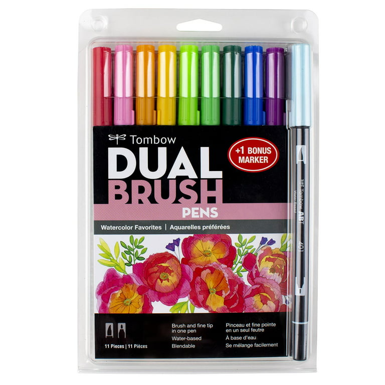 Tombow 72334 Dual Brush Pen Art Markers, Watercolor Favorites, 10-Pack + Free Dual Brush Pen