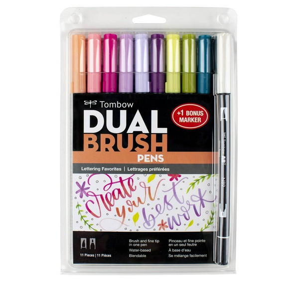 Tombow 72335 Dual Brush Pen Art Markers, Lettering Favorites, 10-Pack + Free Dual Brush Pen