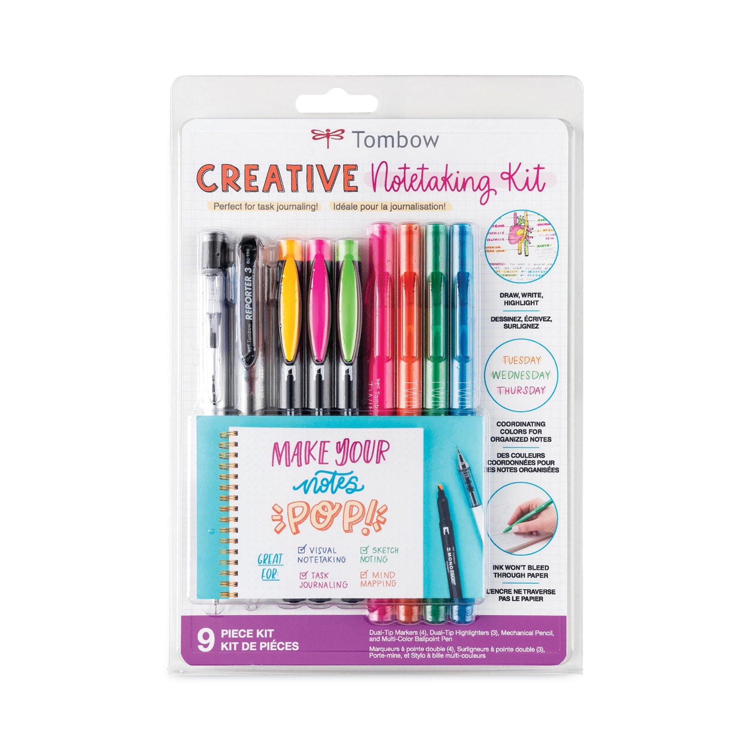 Tombow Creative Notetaking with Mono Edge Highlighters, Chisel/Fine Point, Assorted Colors, 3 Count