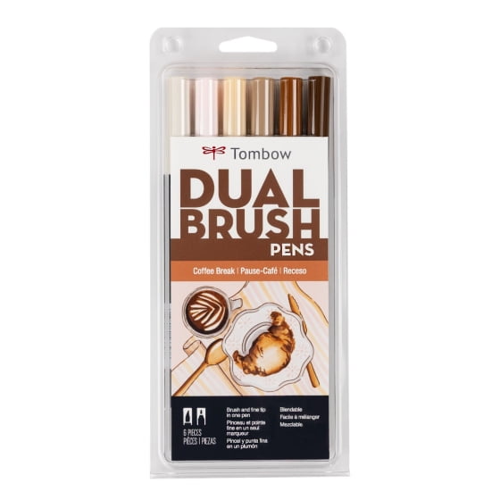 Tombow Dual Brush Pen Art Markers, Coffee Break, 6-Pack