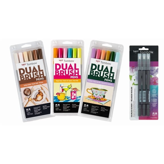 Tombow Dual Brush Pen Set - Coffee Break, Teatime, & Happy Hour - 21 PC Set - Colorless Blender Pens Included - Art Marker