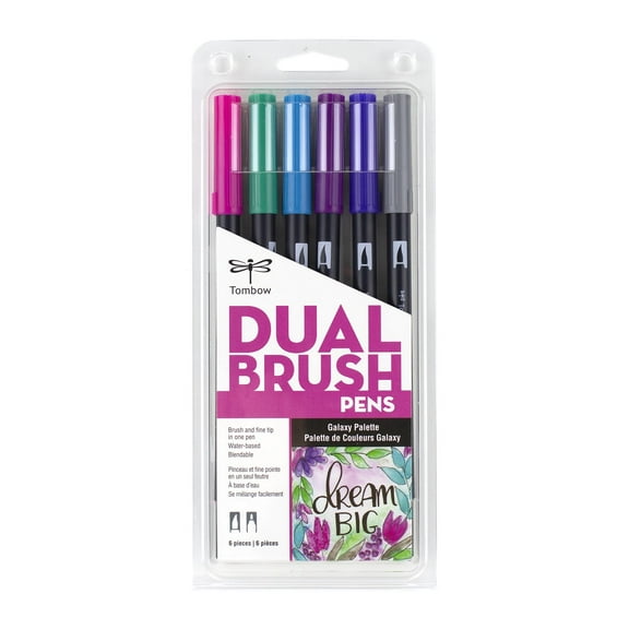 Tombow Dual Brush Pens, Dual-Tip Art Markers, Galaxy, 6 Pack