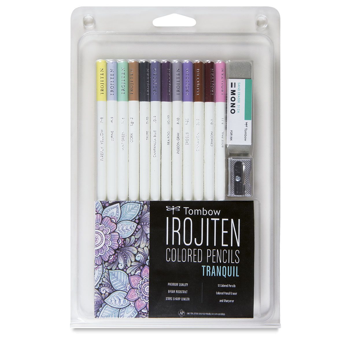 Tombow Irojiten Colored Pencil Set, Tranquil. Includes 12 Premium Colored Pencils, Sharpener, and Eraser - image 1 of 5