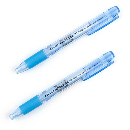 Tombow MONO Knock Pen Eraser, 3.8mm Diameter, Blue, 2 Count, 2 Pack