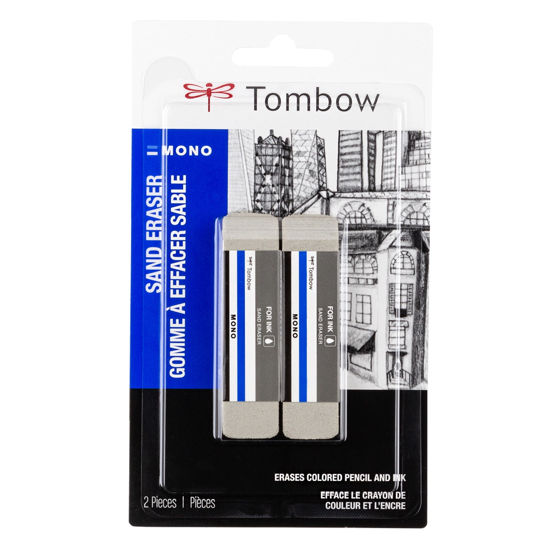 Tombow MONO Pencil & Pen Sand Eraser, Grey, 2 Count