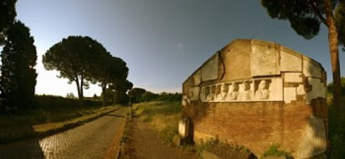Tombs and umbrella pines along the Via Appia Antica Rome Lazio Italy Canvas Art - Panoramic Images (24 x 12)
