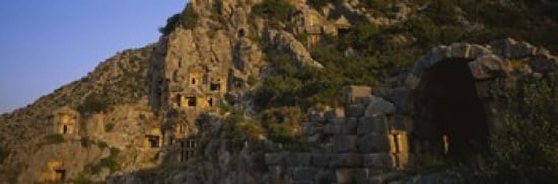 Tombs on a cliff Lycian Rock Tomb Antalya Turkey Canvas Art - Panoramic Images (18 x 6)