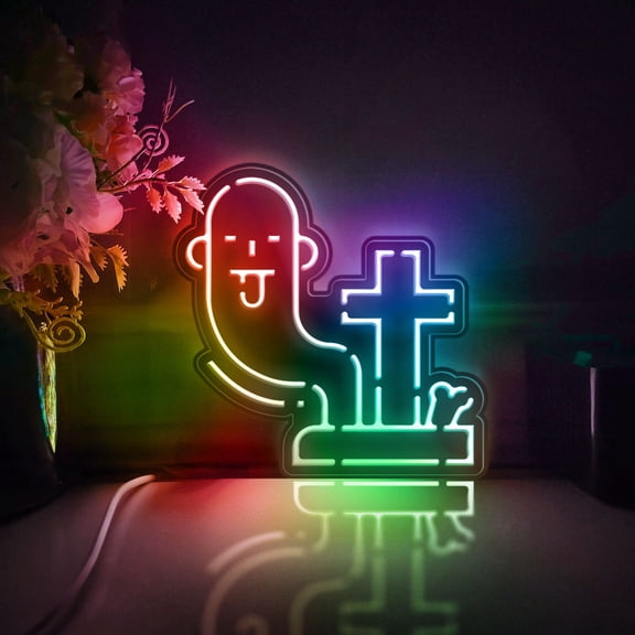 Tombstone And Ghost Led Light Box, Dimmable Neon-Like Light Signs USB Power for Wall Decor Bedroom Decoration, Color Flow Effect (WxH) 11"x11"