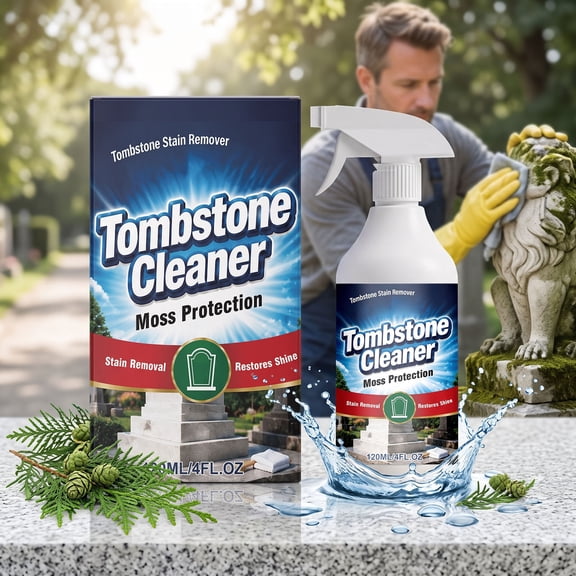 Tombstone Cleaner and Moss Remover 4 fl oz, Memorial Headstone Stain Remover Spray for Granite, Stone Monuments, Gravestones, Markers and Outdoor Statues