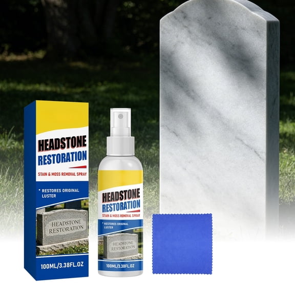Tombstone Cleaner Set 100ml with Towel, Powerful Monument Surface Stain Remover Polish, Weatherproof Protective Care, Gentle Safe Restoration for Granite Marble Memorial Stones