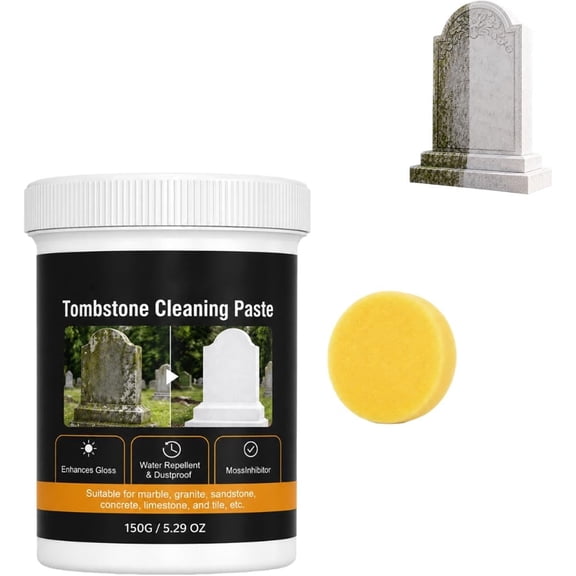 Tombstone Cleaning Paste, Headstone Cleaning Paste for Marble Granite Sandstone Limestone, Gravestone & Monument Stone Restoration Cleaner, Helps Remove Dirt, Stains & Water Spots (1Pcs)