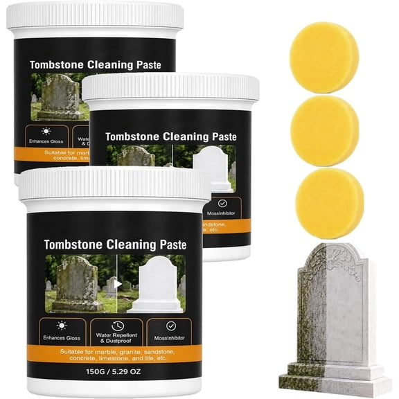 Tombstone Cleaning Paste, Stone Polish for Headstones Granite Marble, Gravestone Cleaner, Multi-Surface Stone Compatibility (3Pcs)